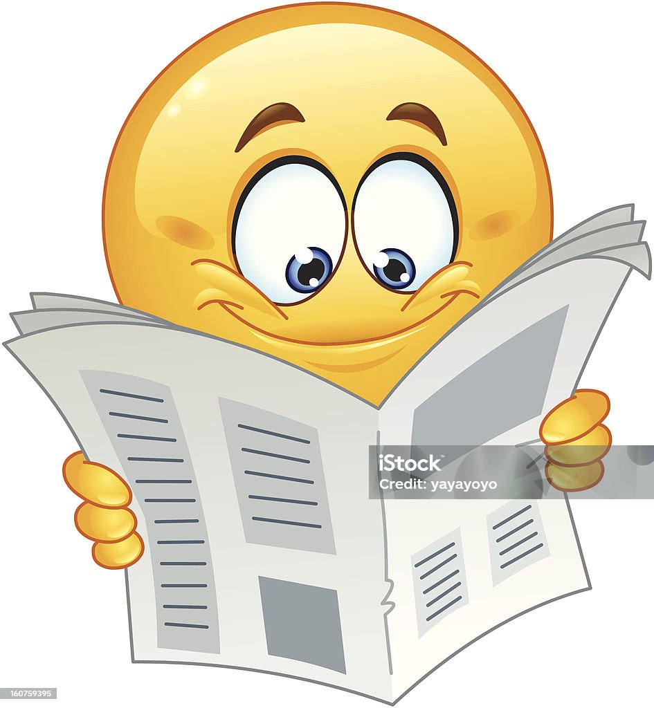 Emoticon with newspaper Emoticon reading a newspaper Newspaper stock vector