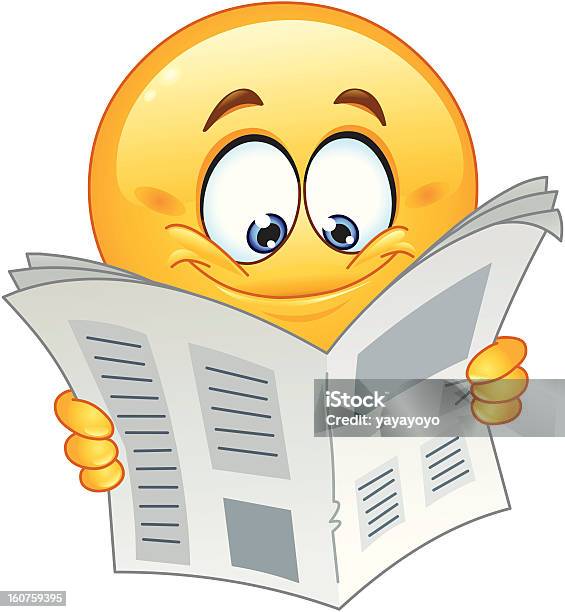 Emoticon With Newspaper Stock Illustration - Download Image Now - Newspaper, Reading, Cartoon