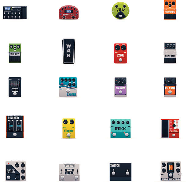 иконки набор эффектов для гитары - guitar pedal stock illustrations