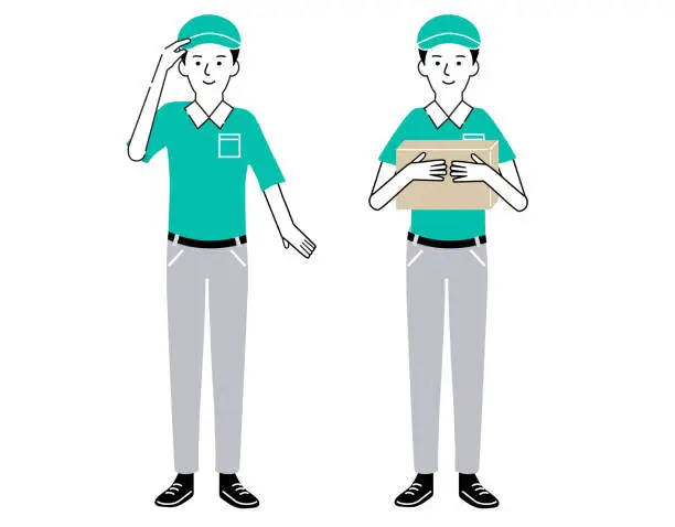 Vector illustration of Illustration set of male courier delivery staff