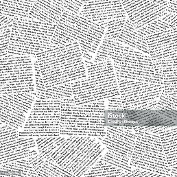 Seamless Pattern Has Been Made From Sonnets By William Shakespeare Newspaper Print Style Illustration Stock Photo - Download Image Now