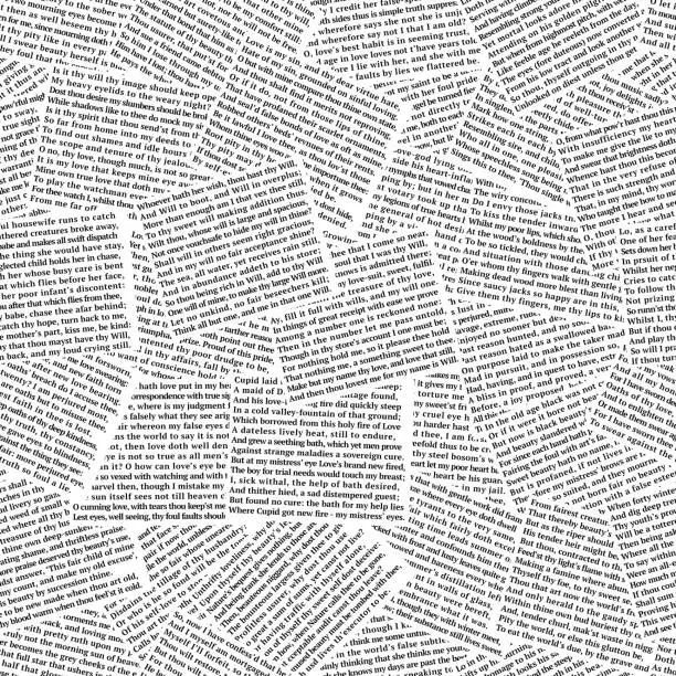 Seamless pattern has been made from sonnets by William Shakespeare. Newspaper print style illustration for textile, wallpaper, wrapping