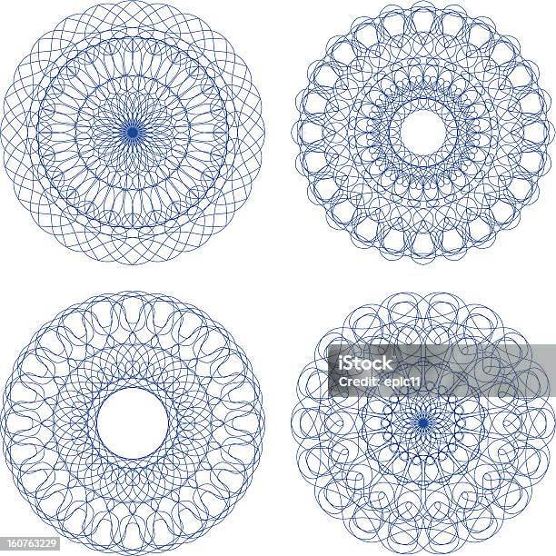 Set Di Vettore Guilloché Roselline - Immagini vettoriali stock e altre immagini di Astratto - Astratto, Blu, Cerchio