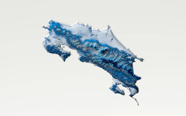 istock 3d Deep Blue Water Costa Rica Map Shaded Relief Texture Map On White Background 3d Illustration 1607635797