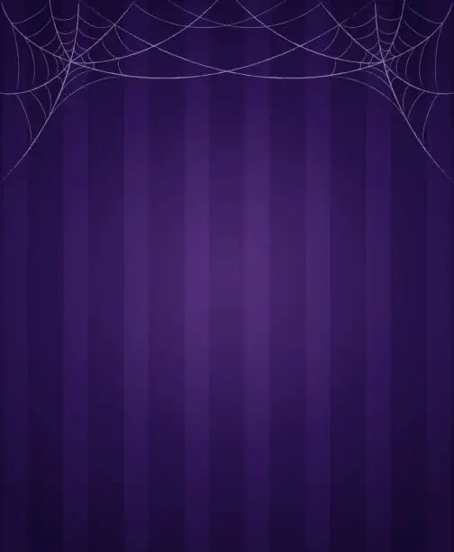 Vector illustration of Halloween holiday vector illustration striped wall background with spider web