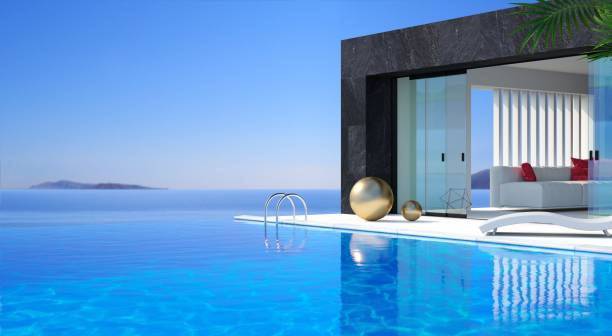 istock Sea modern villa with pool and sunbeds 1607661013