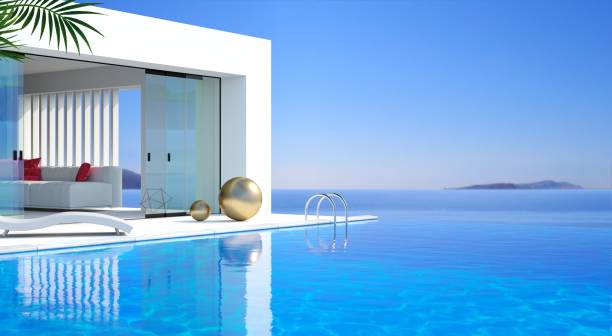istock Sea modern villa with pool and sunbeds 1607661015