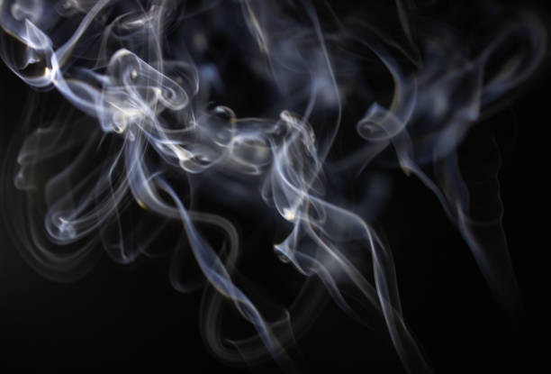 검은 배경에 하얀 연기가 흐른다. - wispy smoke steam swirl 뉴스 사진 이미지