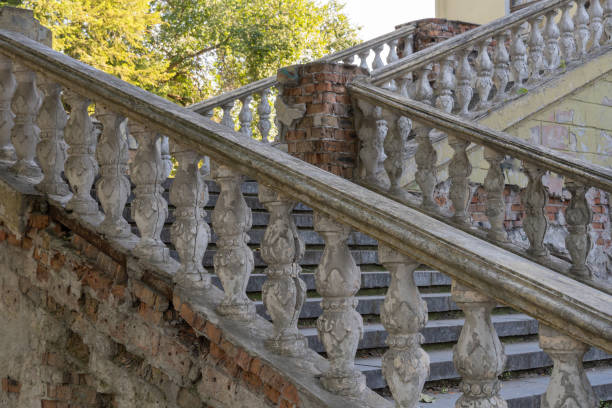 istock Close-up ancient stone railings. Old classic balustrade. 1607668836
