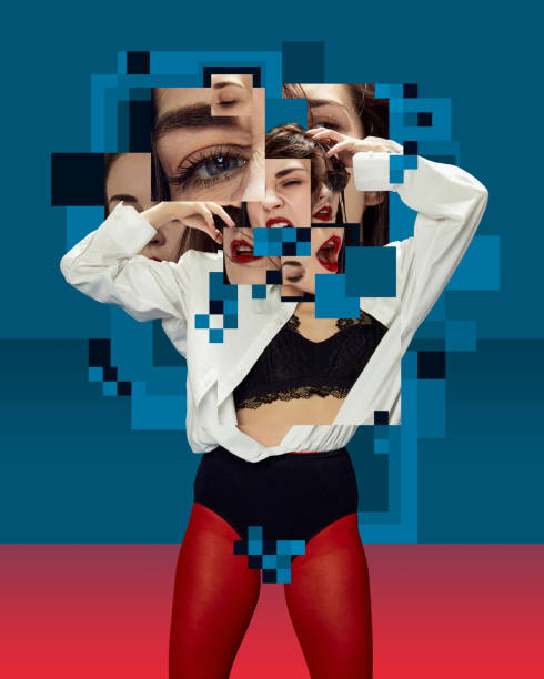istock Stylish sensual woman expressing different feelings. Creative conceptual design. Inner world of woman 1607672487