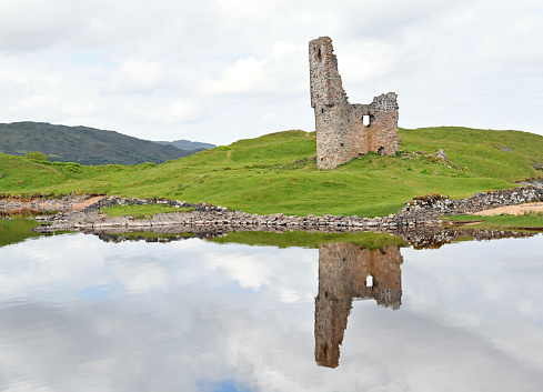 Ardvreck Castle is a castle, now ruinous, standing on a rocky promontory in Loch Assynt, Sutherland, Scotland, UK. The structure dates from about 1490 and is associated with the then landowners, the Macleods of Assynt.