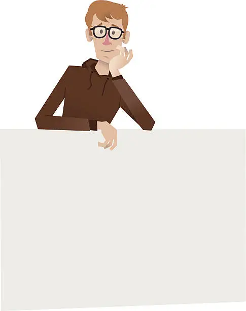 Vector illustration of Nerd leaning on wall and dreaming