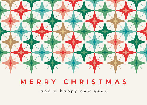 Retro geometric Christmas card. Abstract graphic retro Holiday background. Christmas seamless pattern design.