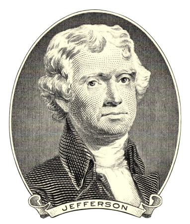 Thomas Jefferson (April 13, 1743 - July 4, 1826) was the third President of the United States (1801 - 1809) and the principal author of the Declaration of Independence. Clipping path included.