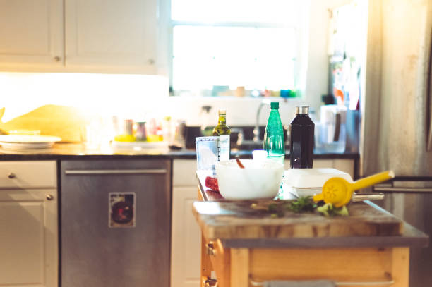 istock Normal messy middle class kitchen in family home 1607763192