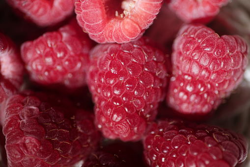 Macro image of ripe raspberries