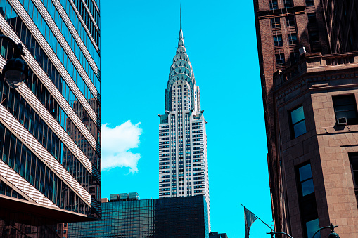 Closeup of the Chrysler building during a hot summer day