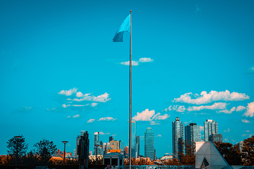 The UN flag on a hot summer day