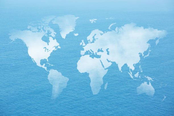 istock World map shaped clouds on the sea. 1607833108