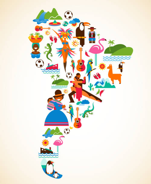 south america love - concept illustration with vector icons - brezilya illüstrasyonlar stock illustrations