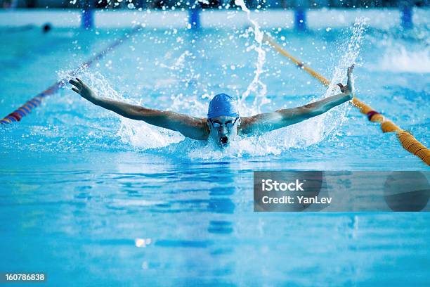 男性の気持ちよいひと泳ぎバタフライ - バタフライのストックフォトや画像を多数ご用意 - バタフライ, 1人, しぶきを上げる