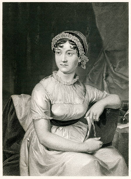 jane austen - engraving women engraved image british culture stock illustrations