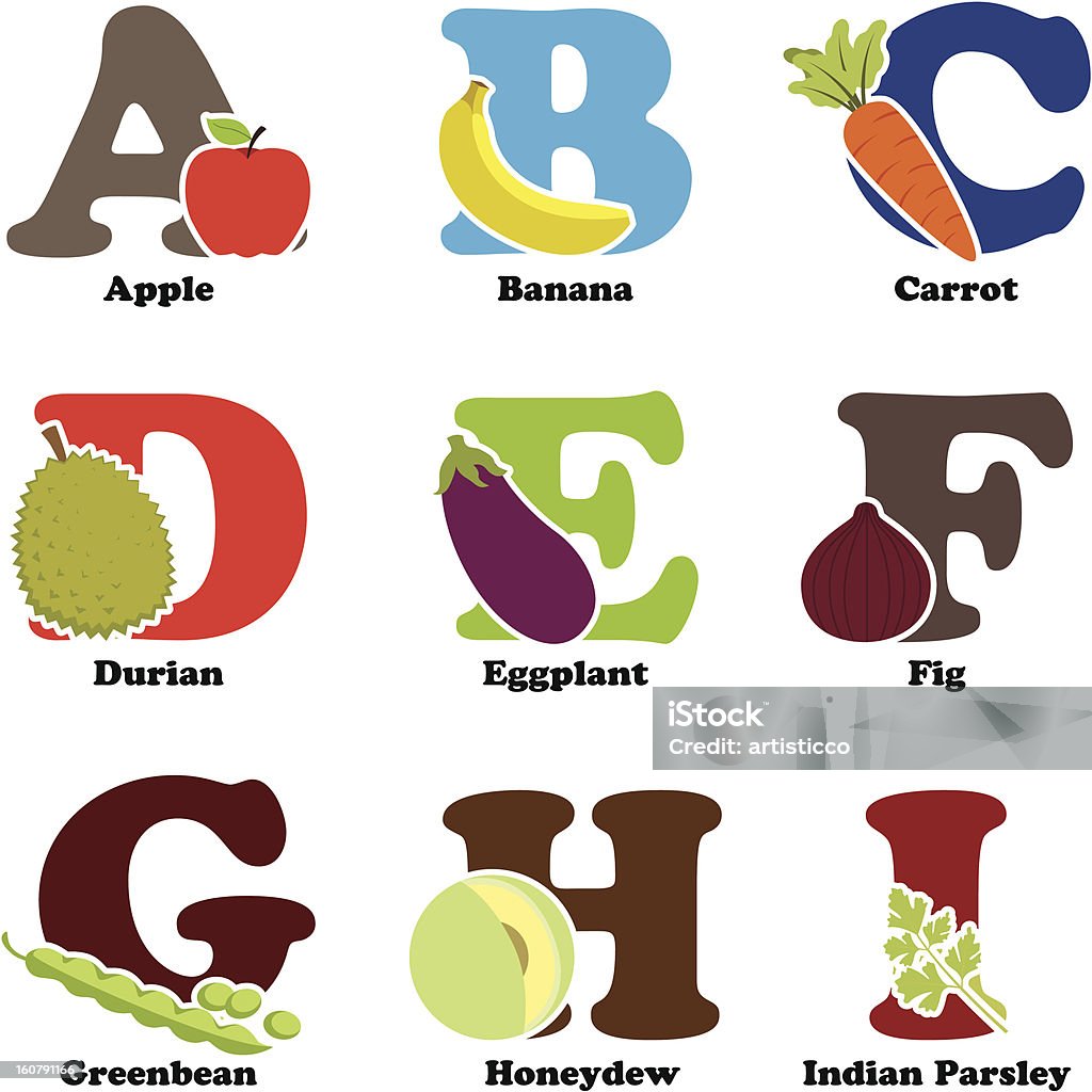 Fruits et légumes Lettre de l'alphabet - clipart vectoriel de Aliment libre de droits