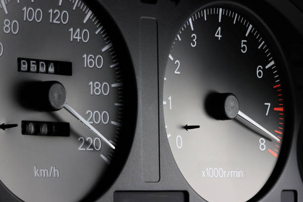 istock tachometer and speedometer in car dashboard at full power 1607919458