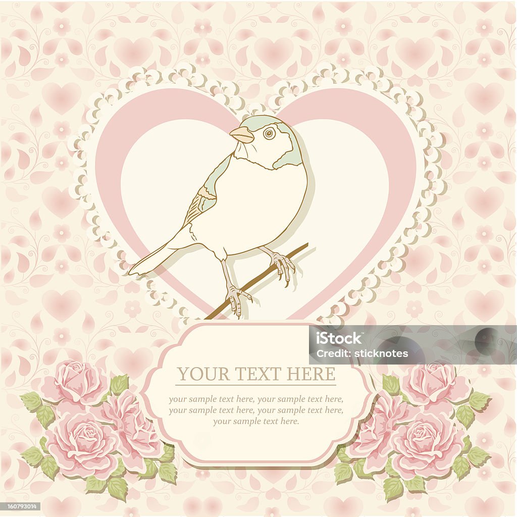 Cartão de saudação com coração forma de pássaros - Vetor de Amor royalty-free