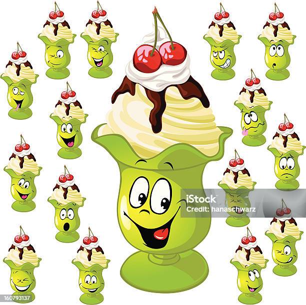 Ice Cream Cup With Many Facial Expressions Stock Illustration - Download Image Now - Candy, Cartoon, Cherry