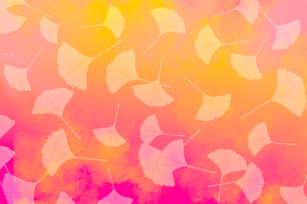 Falling Ginkgo Leaves on Watercolor Background - Orange, Yellow - Spring, Summer