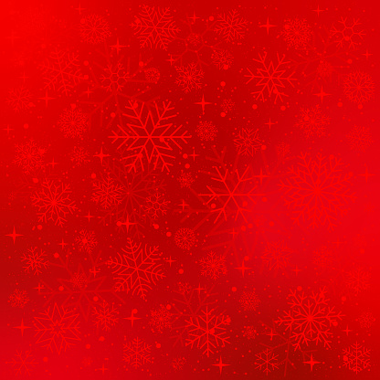 Winter background with snowflakes and stars. Red Christmas vector background.