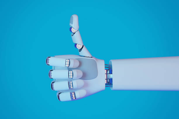 istock Robotic hand with thumb up. 3d illustration. 1607978325