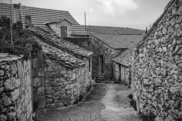 A street of historic stone houses in Loziscz Village in the centre of Brac Island in Croatia