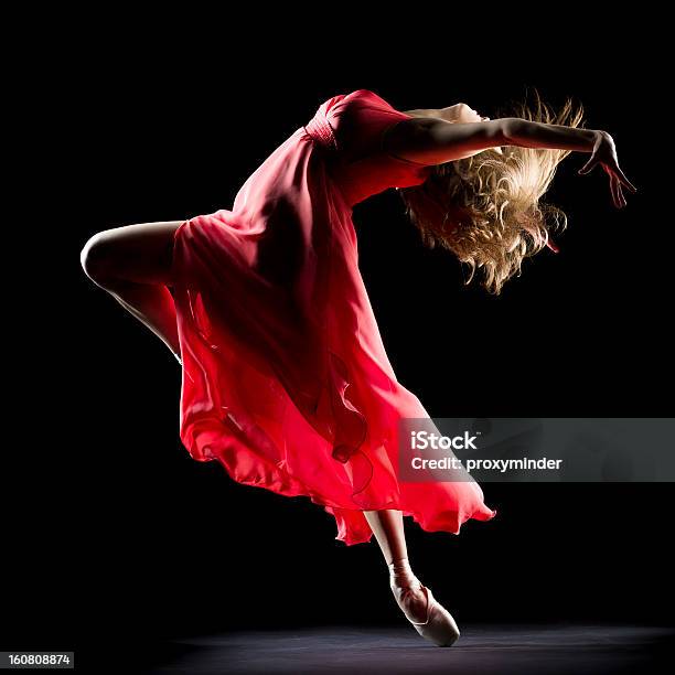 The Dancer On Black Background Stock Photo - Download Image Now - Dancing, Dancer, Red