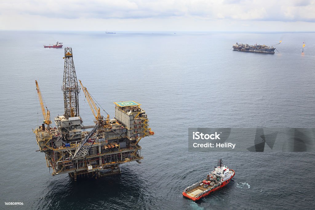 Busy Oil Field Offshore Platform Stock Photo