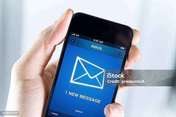 Have A New Message On Mobile Phone Stock Photo - Download Image Now - E-Mail, Examining, Phone Message