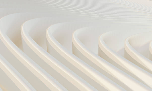 istock Three dimensional render of delicate beige wavy wallpaper, 3D abstract light beige lines, nude pattern 1608119339