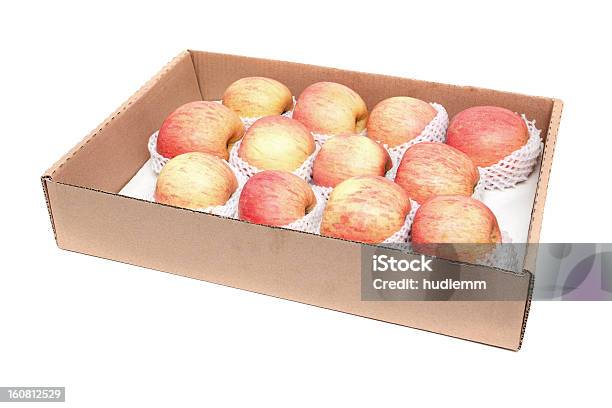 Apples Isolated On White Background Stock Photo - Download Image Now - Apple - Fruit, Cardboard, Cardboard Box