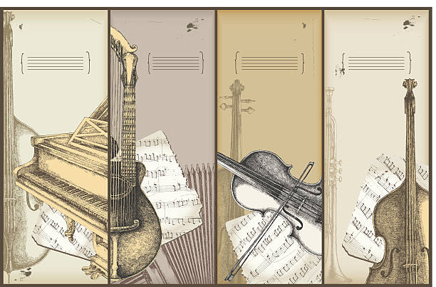 istock Retro music theme banners- bass, piano, violin, guitar 160813376