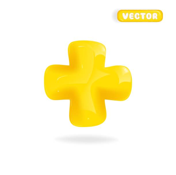 istock Yellow 3d icon with plus sign on white background. Cartoon 3d icon for children's website. Vector render illustration. 1608189655