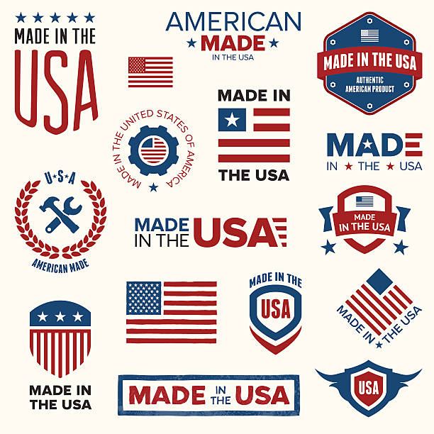 made in the usa - usa made in the usa industry striped stock-grafiken, -clipart, -cartoons und -symbole