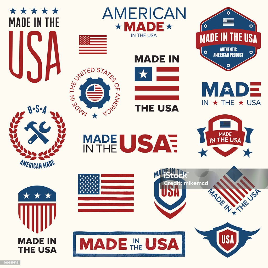 Wyprodukowane w USA - Grafika wektorowa royalty-free (Amerykańska flaga)