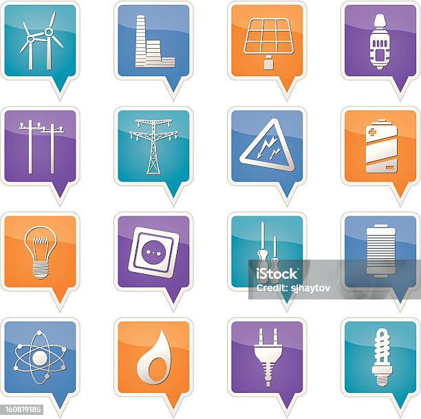 Elektrizität Kraft Und Energiesymbole Stock Vektor Art und mehr Bilder von Abstrakt - Abstrakt, Architektonische Säule, Atomkraftwerk