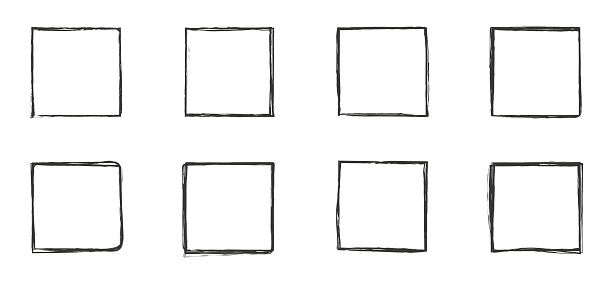 Line Drawing Squaws Squares Line Grunge Vector Set In Sketch Style Frames Outline In Hand ...