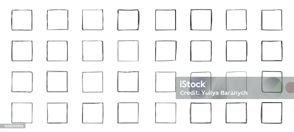 Line Drawing Squaws Squares Line Grunge Vector Set In Sketch Style Frames Outline In Hand ...