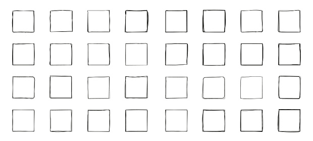 Square Block Line Squares Line Grunge Vector Set In Sketch Style Frames Outline In Hand ...