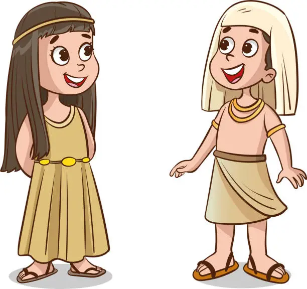 Vector illustration of Illustration of a Little Girl and a Girl in Egyptian Clothes