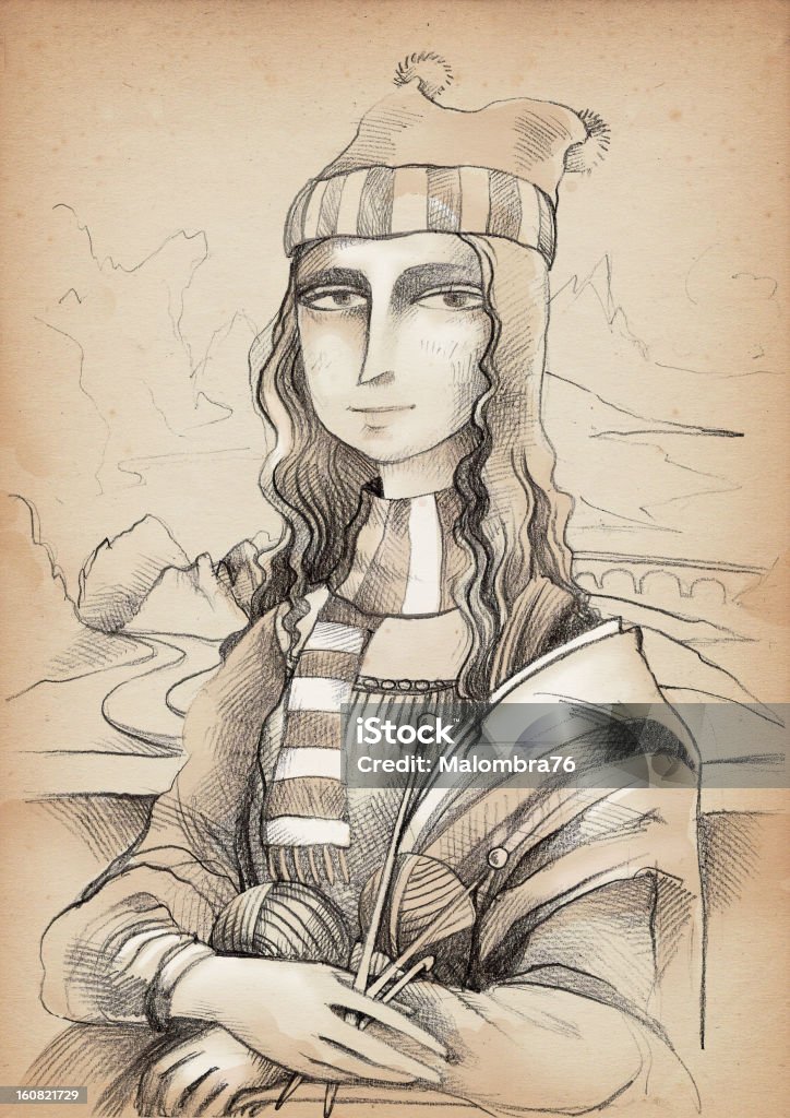 Knitter Mona Lisa Artist: Elisabetta Stoinich Leonardo Da Vinci stock illustration