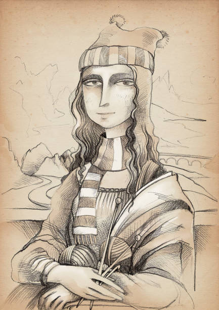 Knitter Mona Lisa Artist: Elisabetta Stoinich mona lisa stock illustrations